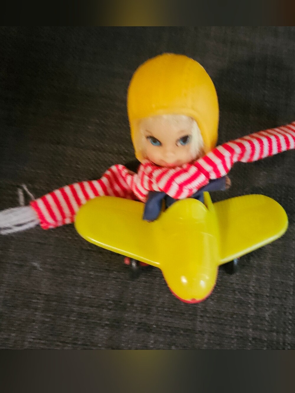 Vintage Windy Fliddle Liddle Kiddle Yellow Toy Airplane with Doll Pilot, 1966